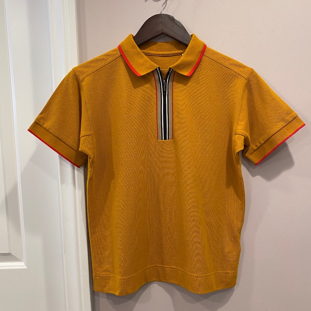 BURBERRY - Waltham Icon Stripe Zip Cotton Pique Polo - Boys Size 12